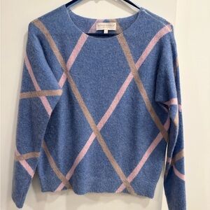 Blue and Pink Women's Crew Neck Sweater